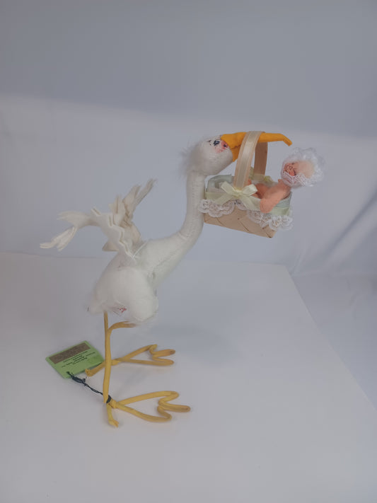 10" Stork with 3 Baby in Basket 195887 Annalee