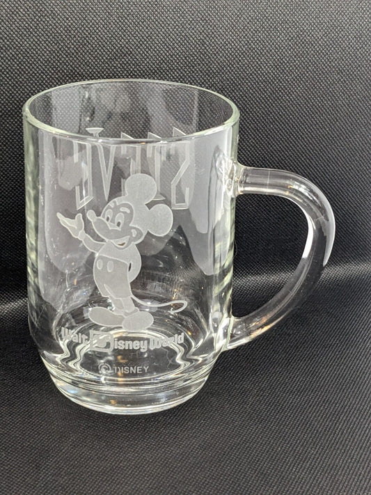 Walt Disney World Mickey Mouse Coffee Cup Mug Etched Glass Embossed Named Steve