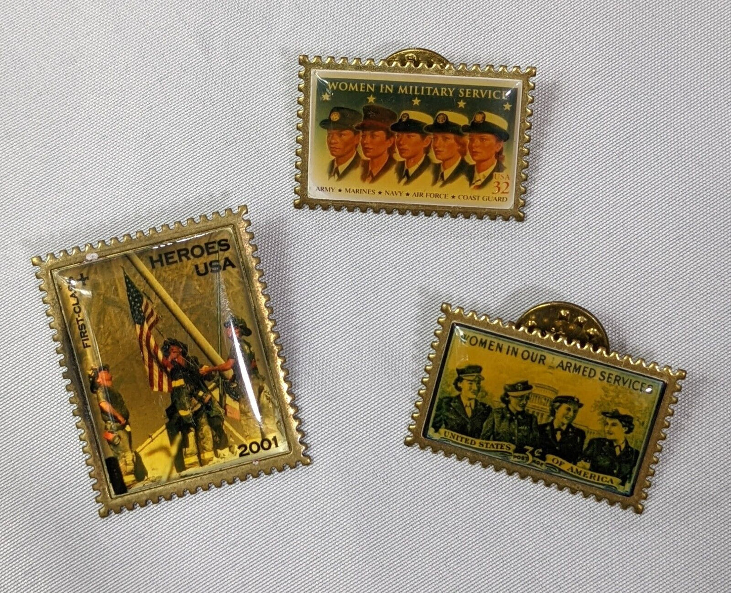 Military Lapel Pin Badge Women Army Marine Navy Air Force Stamp Design LOT OF 3