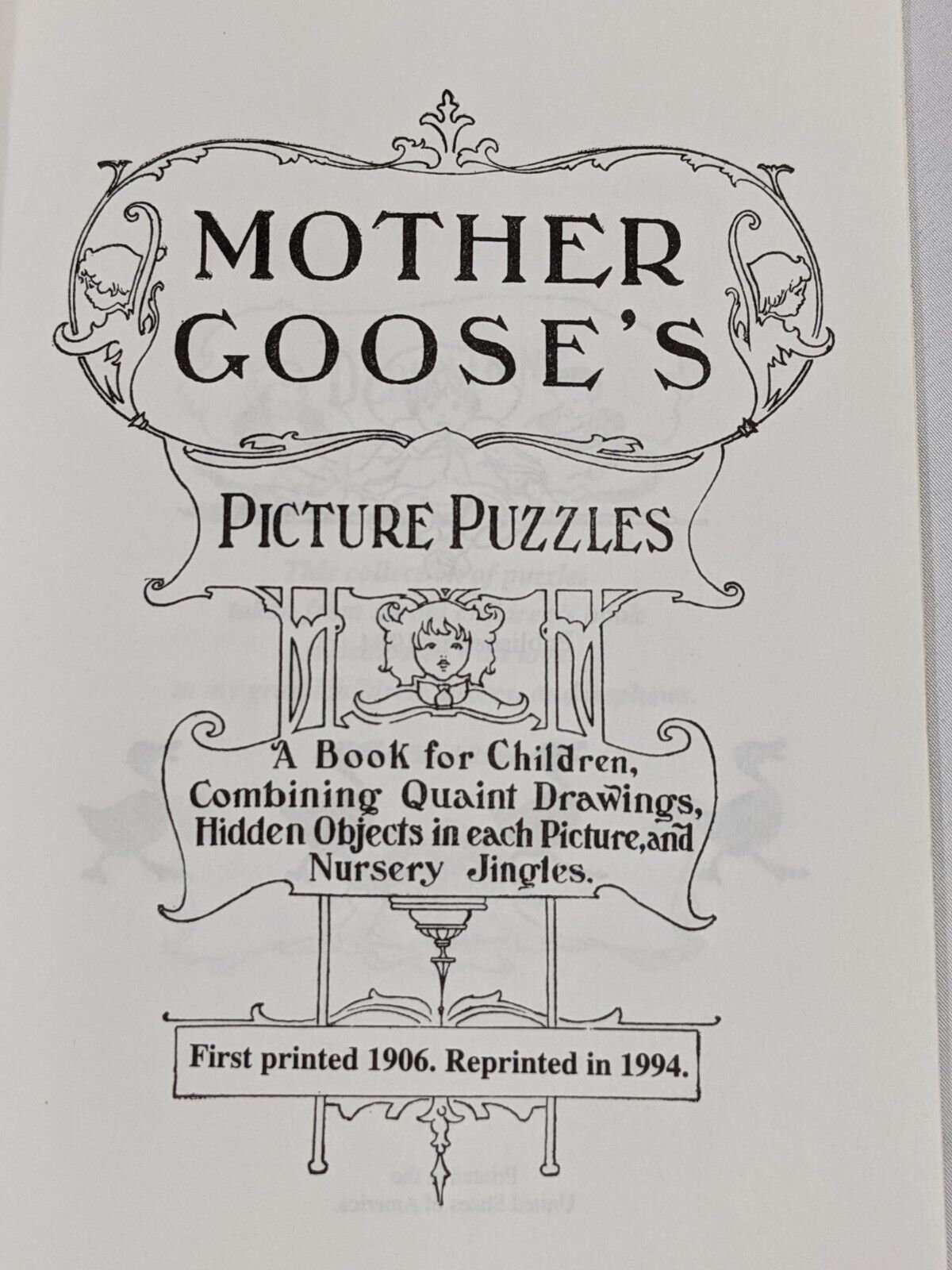 Mother Goose's Picture Puzzles Kids Children Book