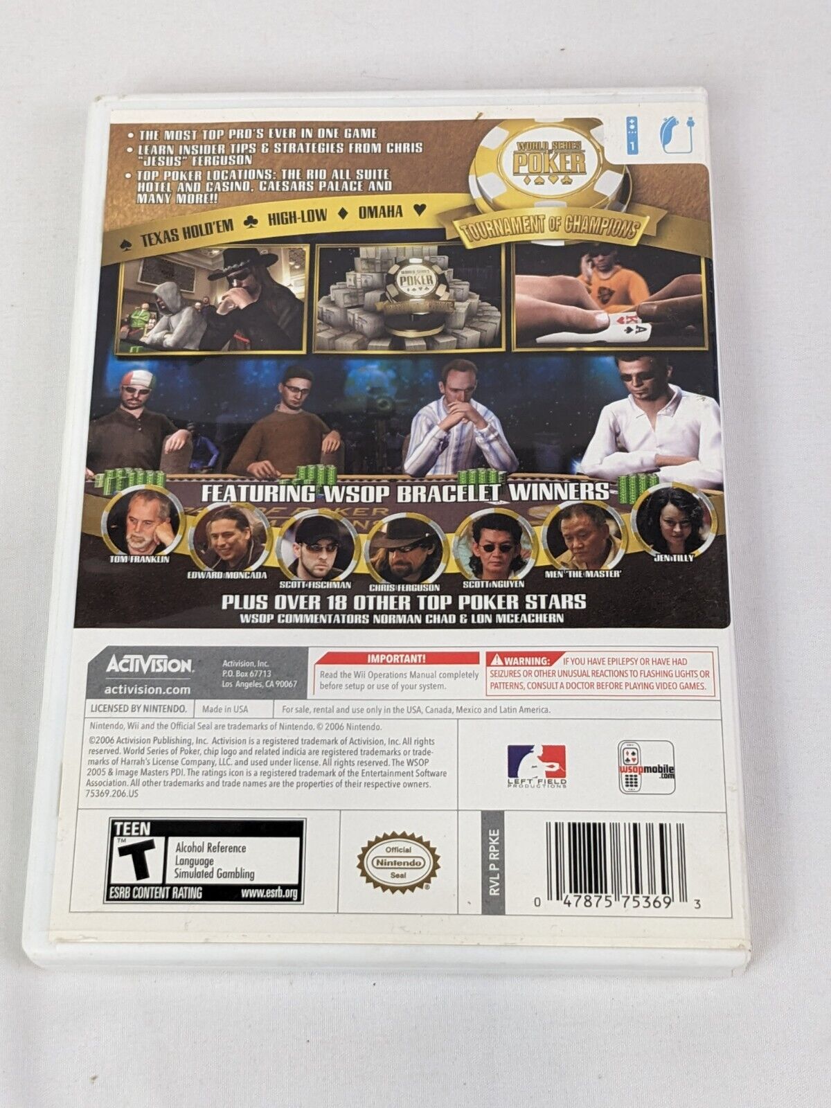 Nintendo Wii World Series Poker Tournament of Champions 2007 Edition CASE Manual