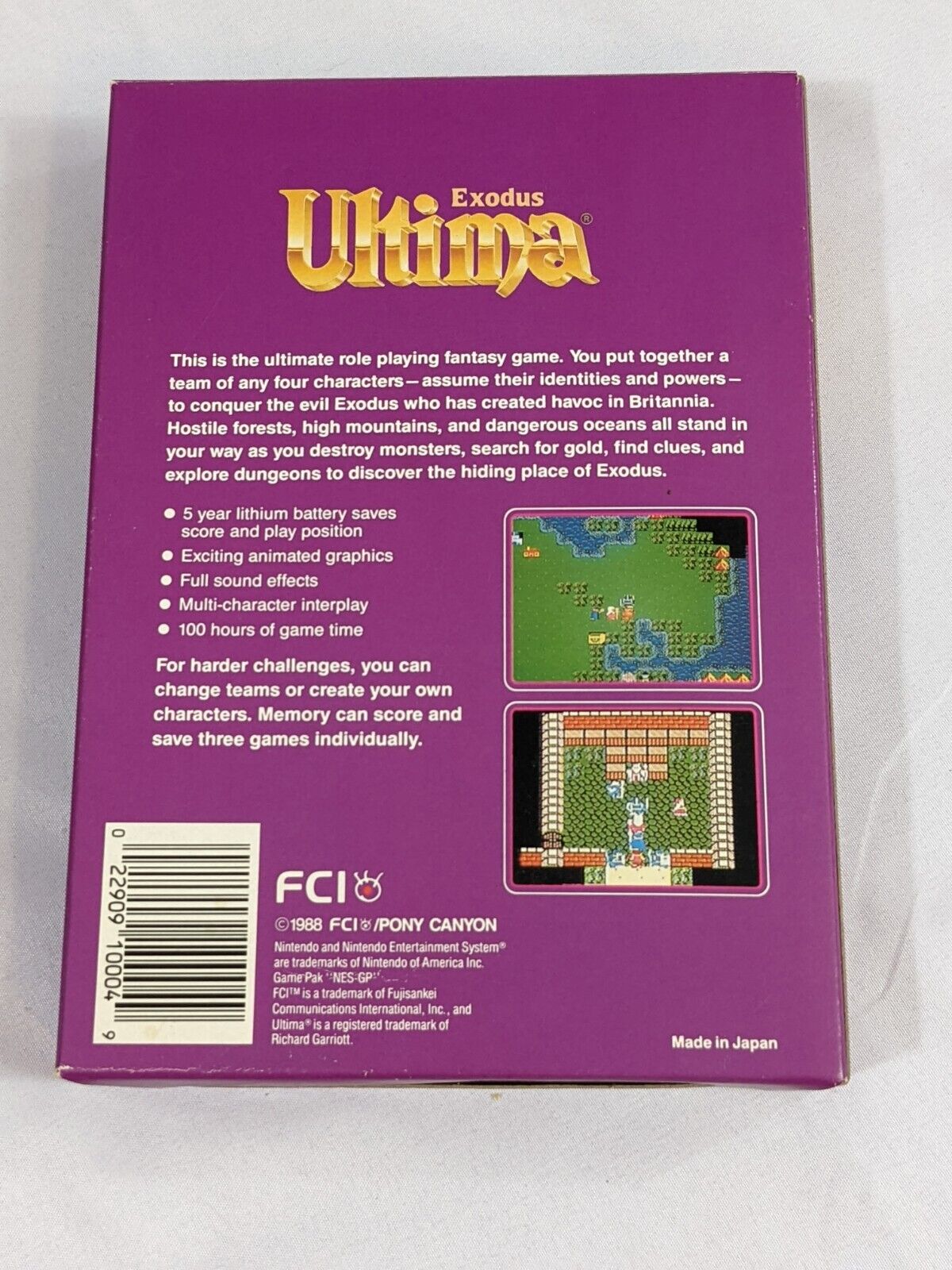 Nintendo NES Ultima Exodus Role Playing Fantasy Game BOX ONLY!