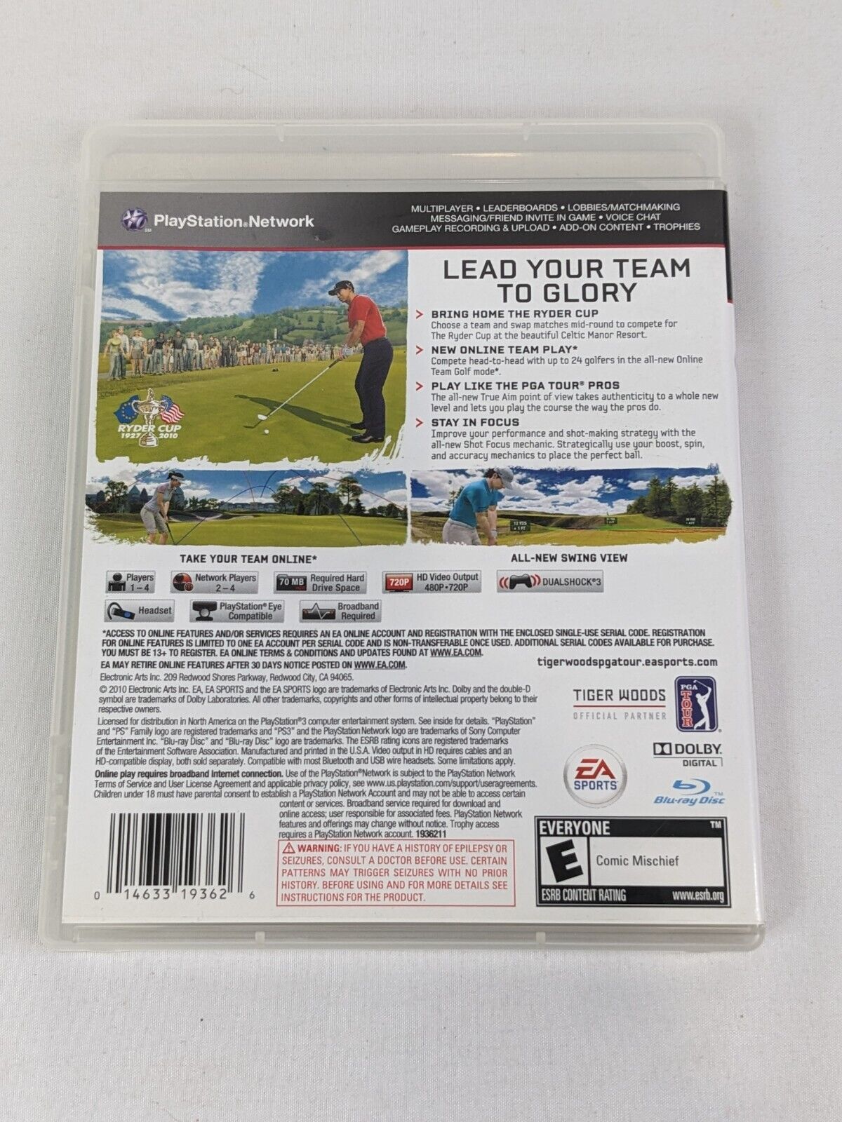 Sony Playstation 3 PS3 Tiger Woods PGA Tour 11 Video Game CASE and Manual