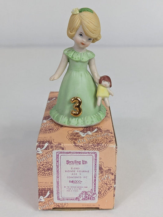 Growing Up Birthday Girls E-2303 Blonde Figurine Age 3 Enesco Home Display Decor