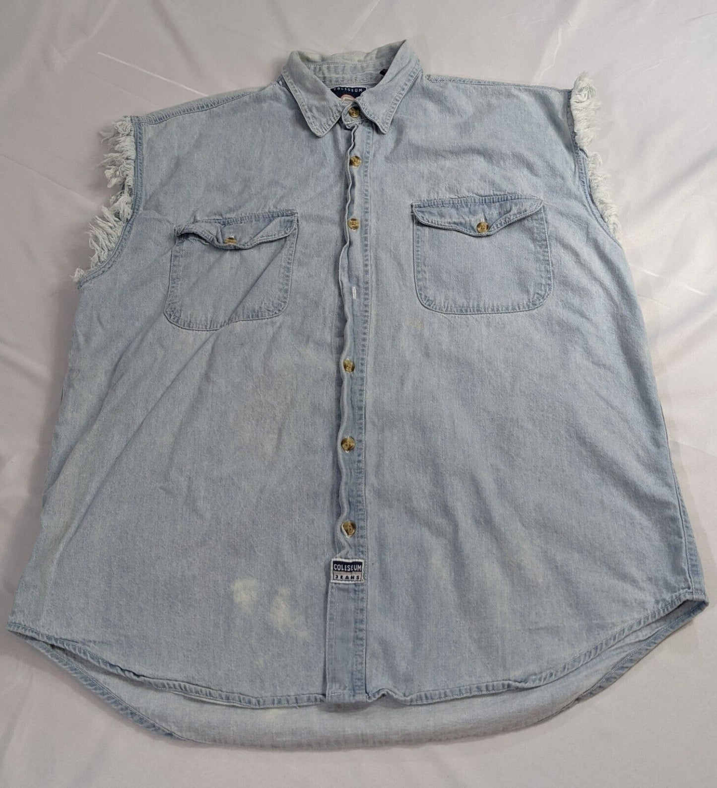 Coliseum Jeans Bikers Button-Up Sleeveless Shirt 100% Cotton Denim Size Large