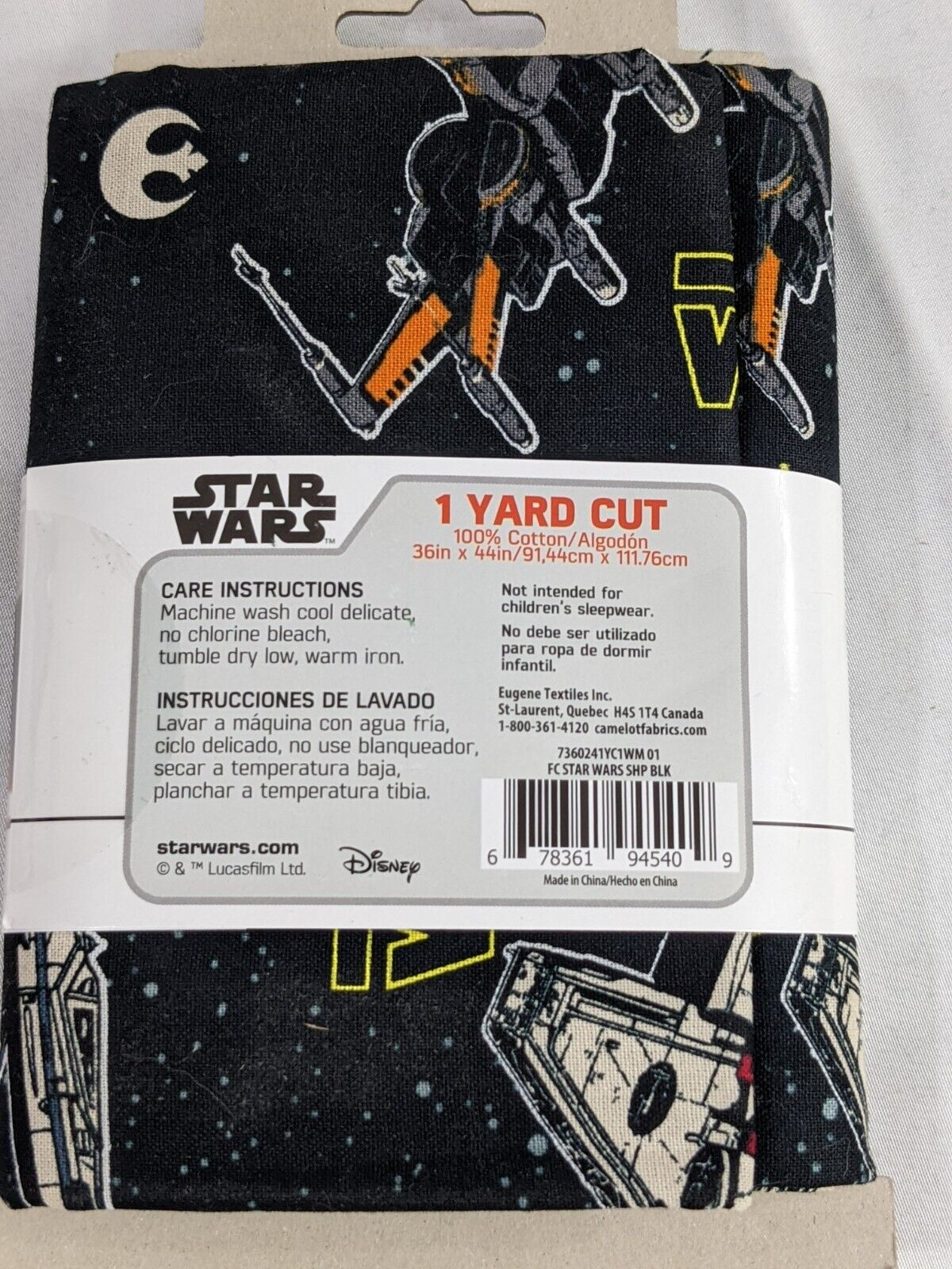 Disney Star Wars 1 Yard Cut Fabric 100% Cotton 36 x 44 inches Black 7360241YC1WM