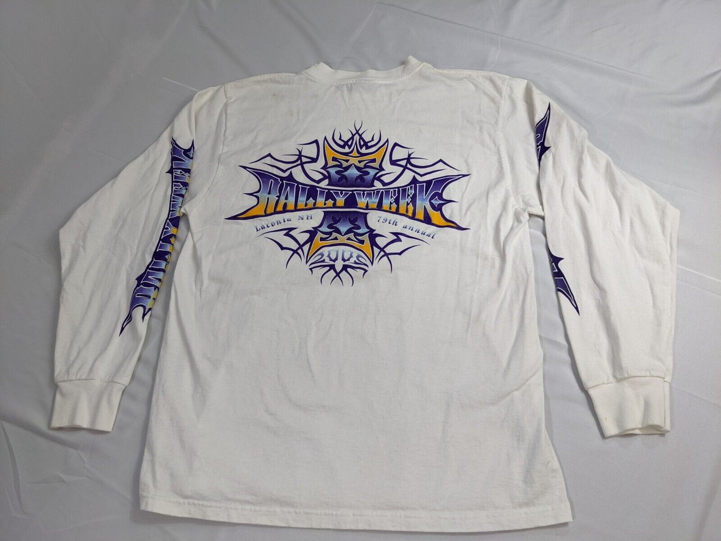 Men's White Long Sleeve Shirt Size Large 100% Cotton 79th Annual Rally Week Tees