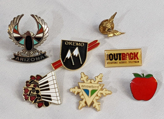 Various Lapel Pin Badge Collectible Set LOT OF 7 Ski Teacher Music Resort