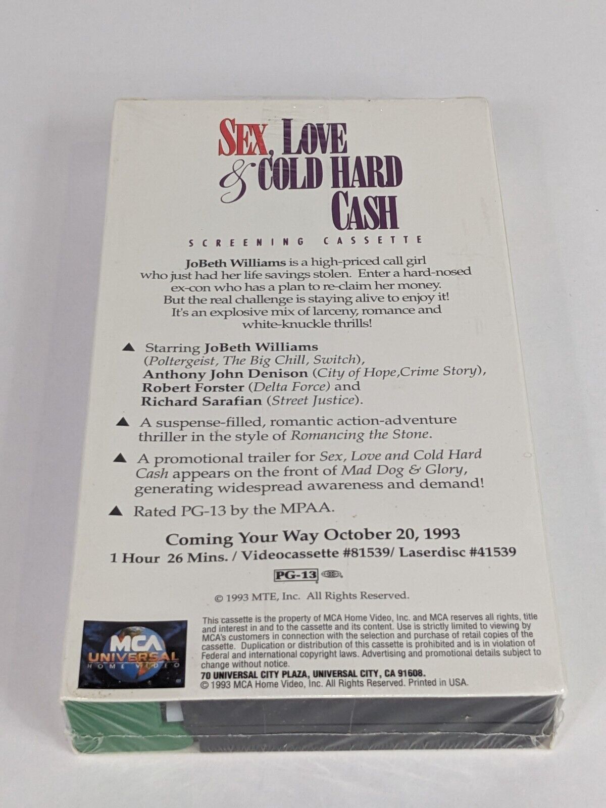 Sex Love & Cold Hard Cash Full-Length Screening Cassette VHS Mystery Thriller