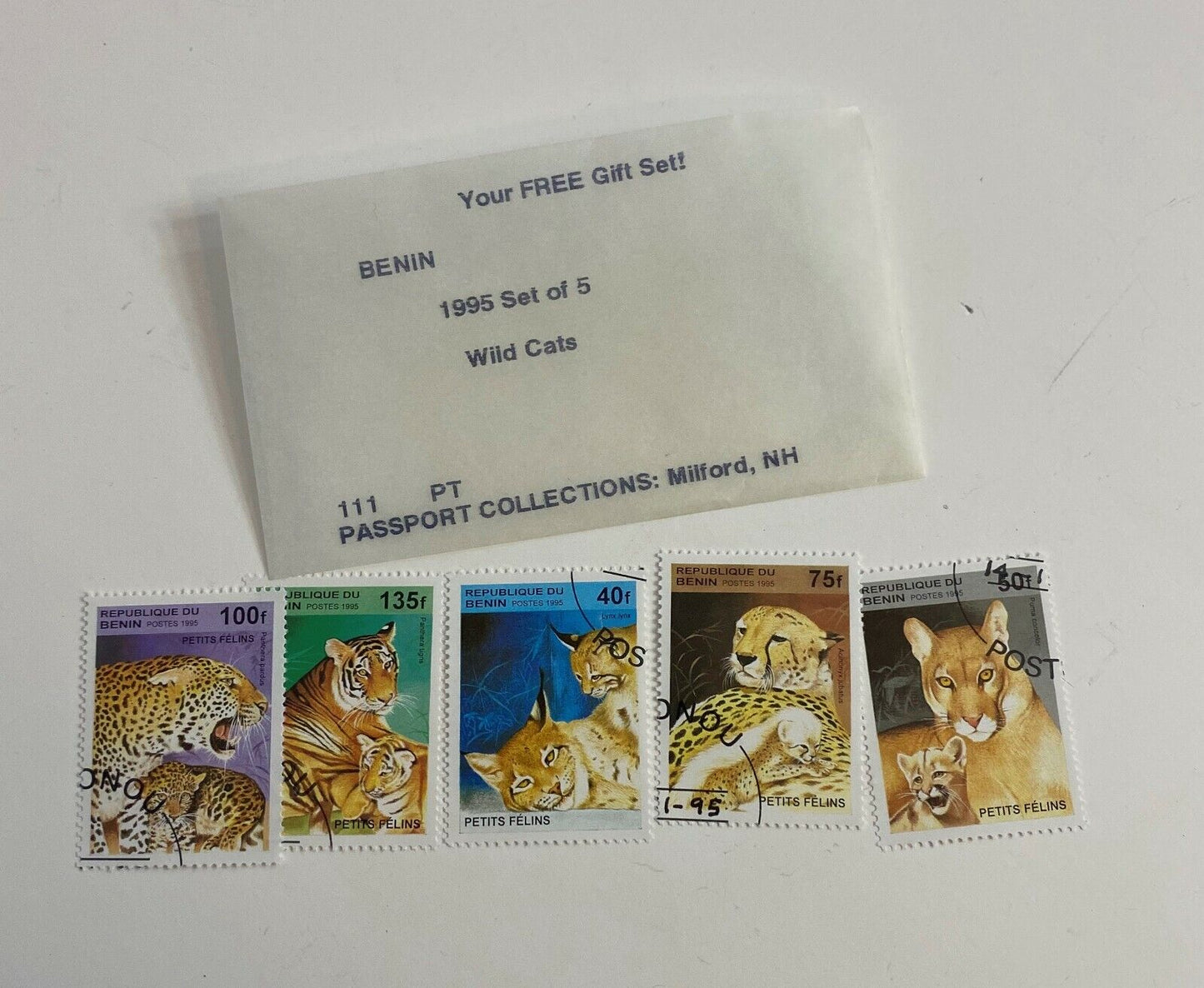 Benin 1995 Set of 5 Wild Cats Collectible Postage Stamps