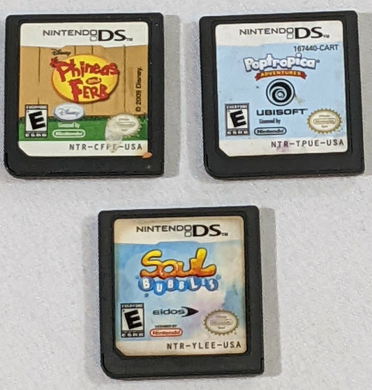 Lot of 3 Nintendo DS NDS Video Games Phineas and Ferb Poptropica Soul Bubbles