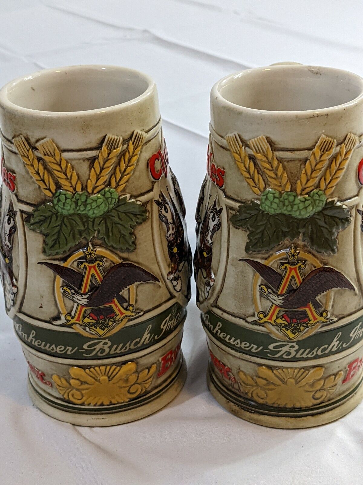 2-Pieces 1983 Authentic Budweiser Holiday Stein Collectors Beer Mug Clydesdales