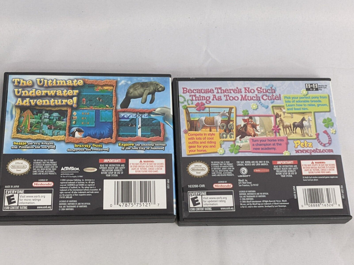 Horsez Shamu's Deep Sea Adventures Nintendo DS Cases Only! Lot of 2