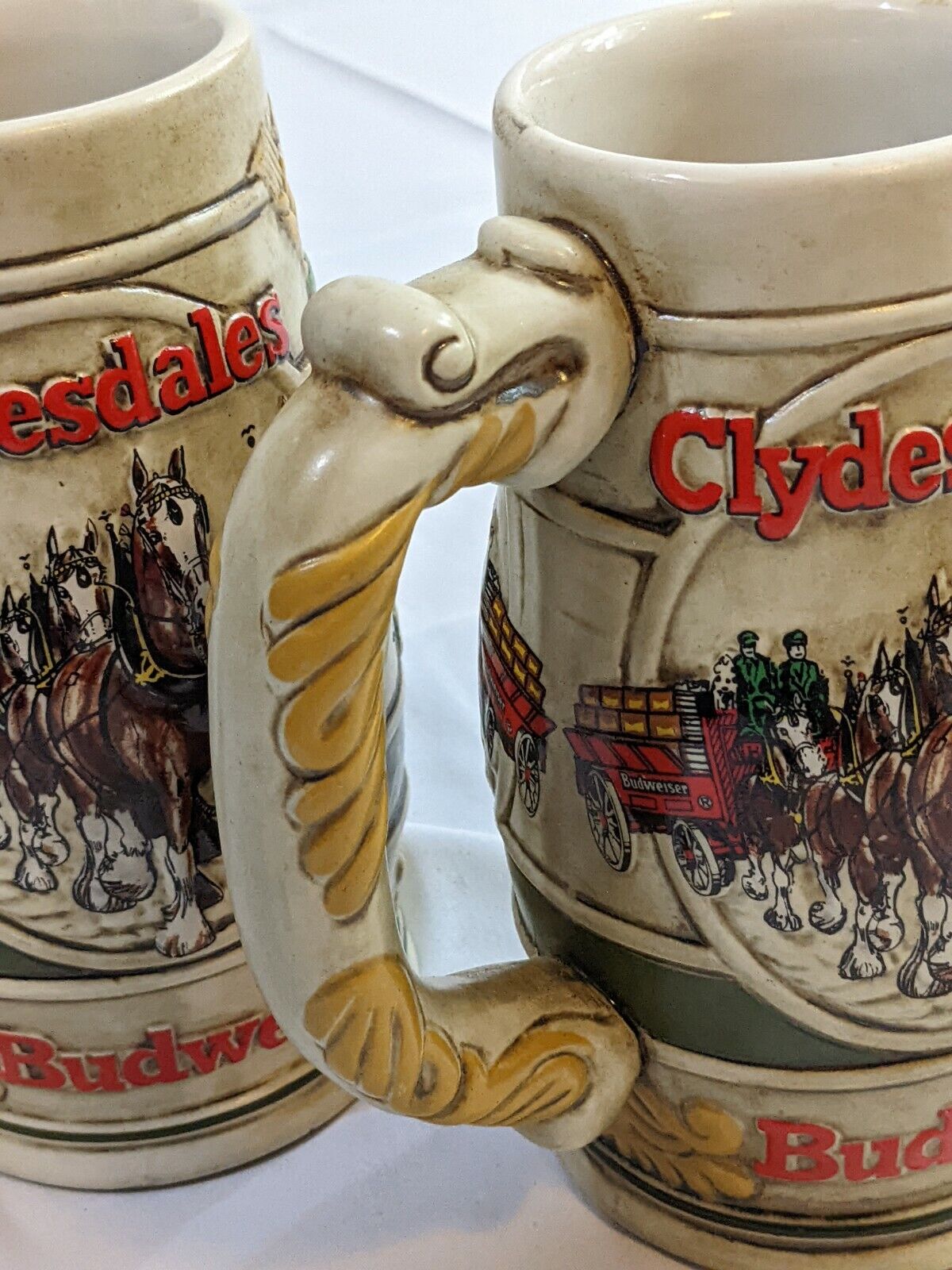 2-Pieces 1983 Authentic Budweiser Holiday Stein Collectors Beer Mug Clydesdales