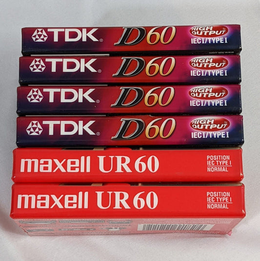 TDK D60 High Output & Maxell UR60 Normal Bias Audio Cassette Tapes Lot of 6