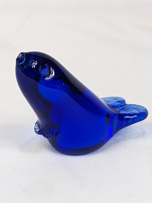 Vintage Hand Blown Art Glass Seal Cobalt Blue Figurine Small Home Decoration