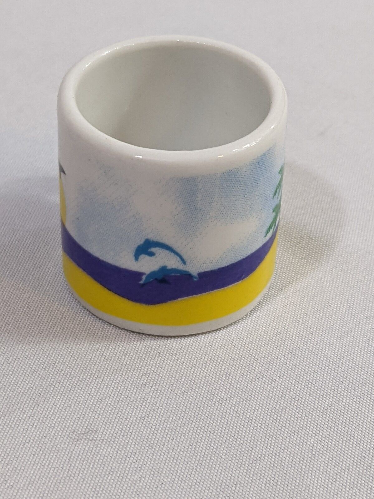 White Espresso Coffee Mini Mug Beach Life Whale Dolphin Birds Sun Graphics