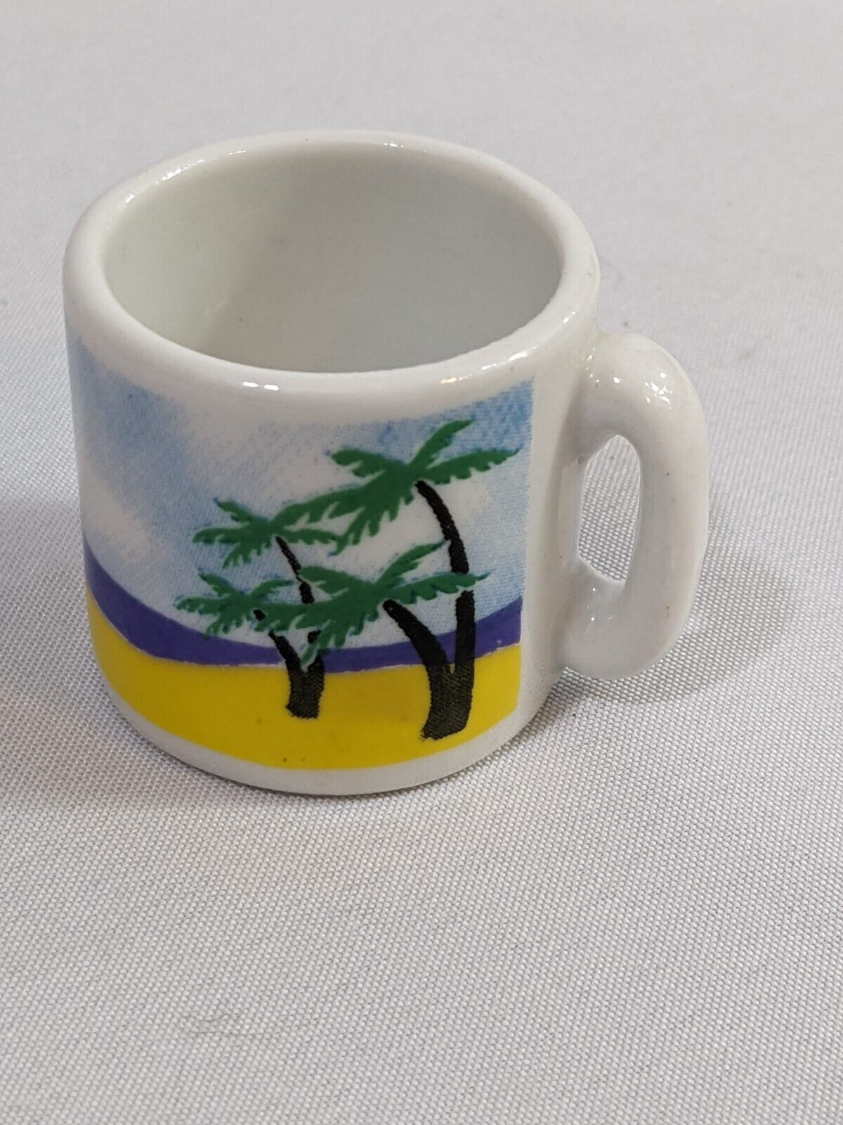 White Espresso Coffee Mini Mug Beach Life Whale Dolphin Birds Sun Graphics