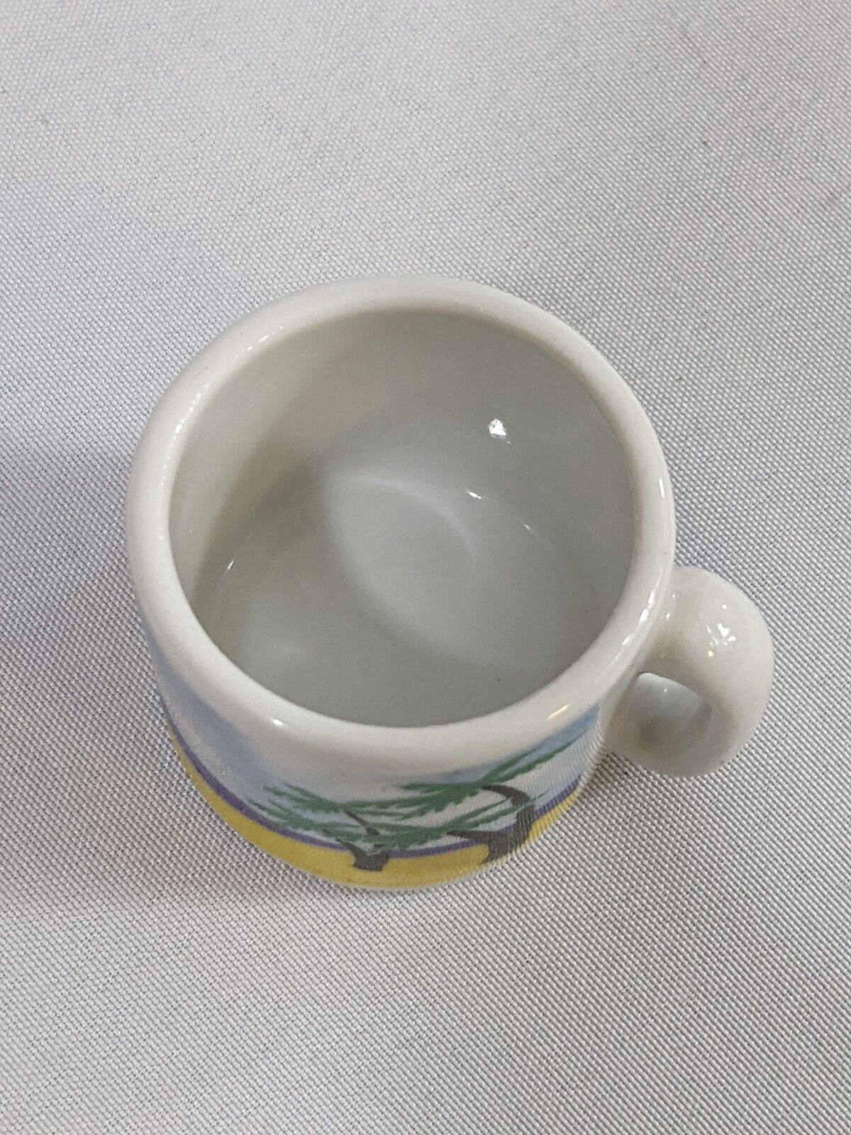 White Espresso Coffee Mini Mug Beach Life Whale Dolphin Birds Sun Graphics