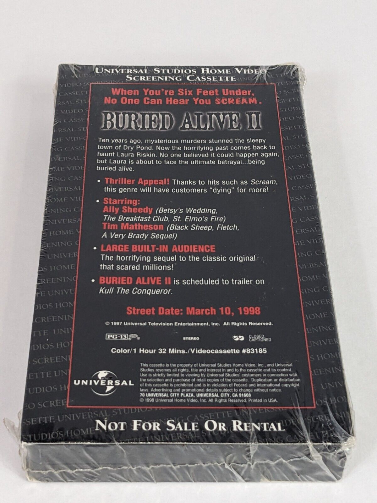 Buried Alive II Full-Length Screening Cassette with Promotional Trailer VHS RARE