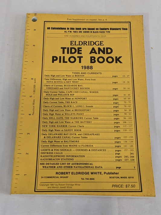 Eldridge Tide and Pilot Book 1988 Sailor's Nautical Reference Tables TPB Vintage