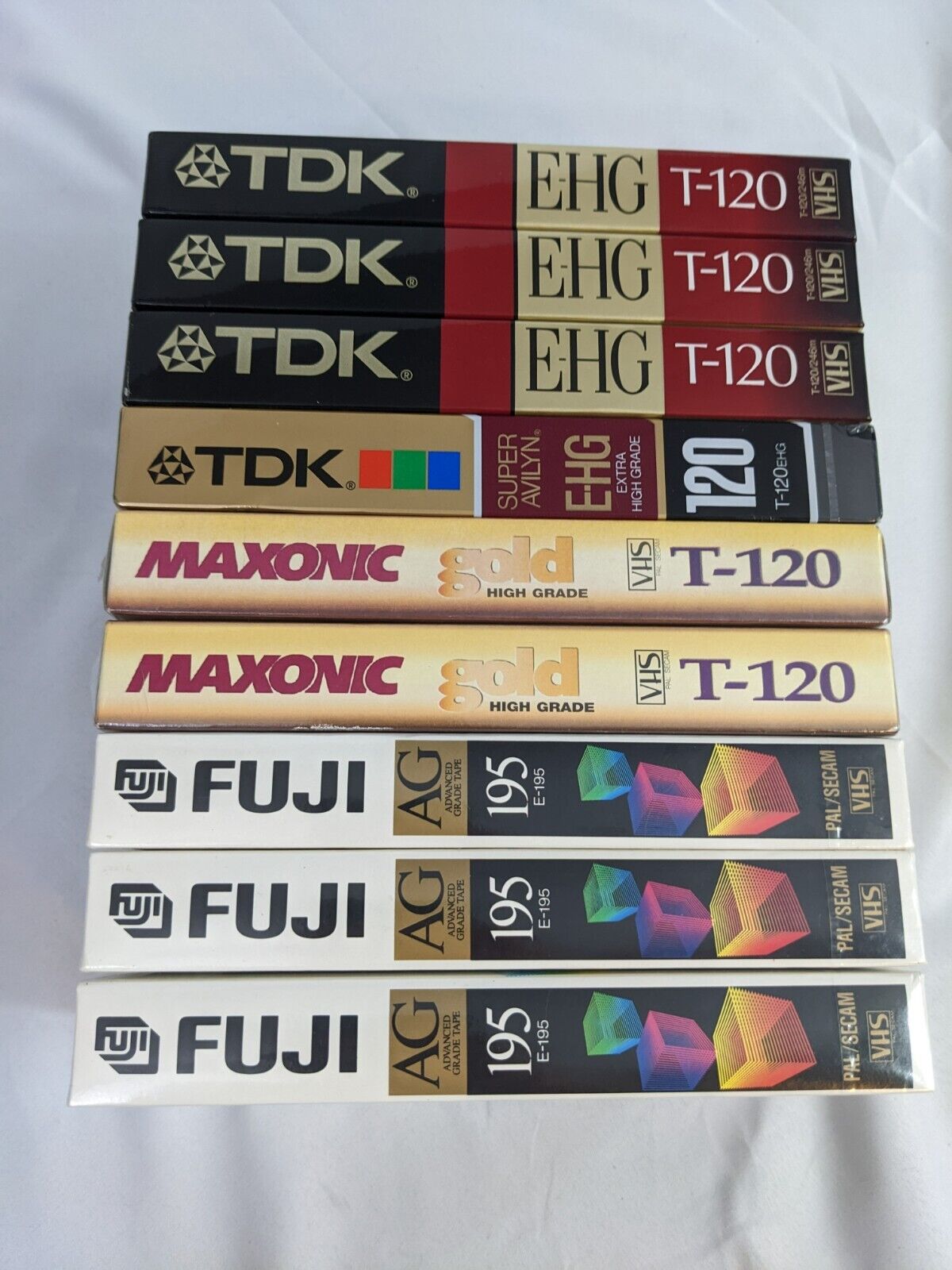 Lot of 9 Blank VHS Video Cassette Tapes TDK Maxonic Fuji Brands