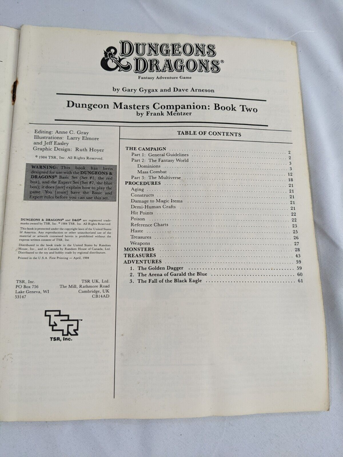 Dungeons & Dragons Dungeon Masters Companion Book Two Fantasy Adventure Game