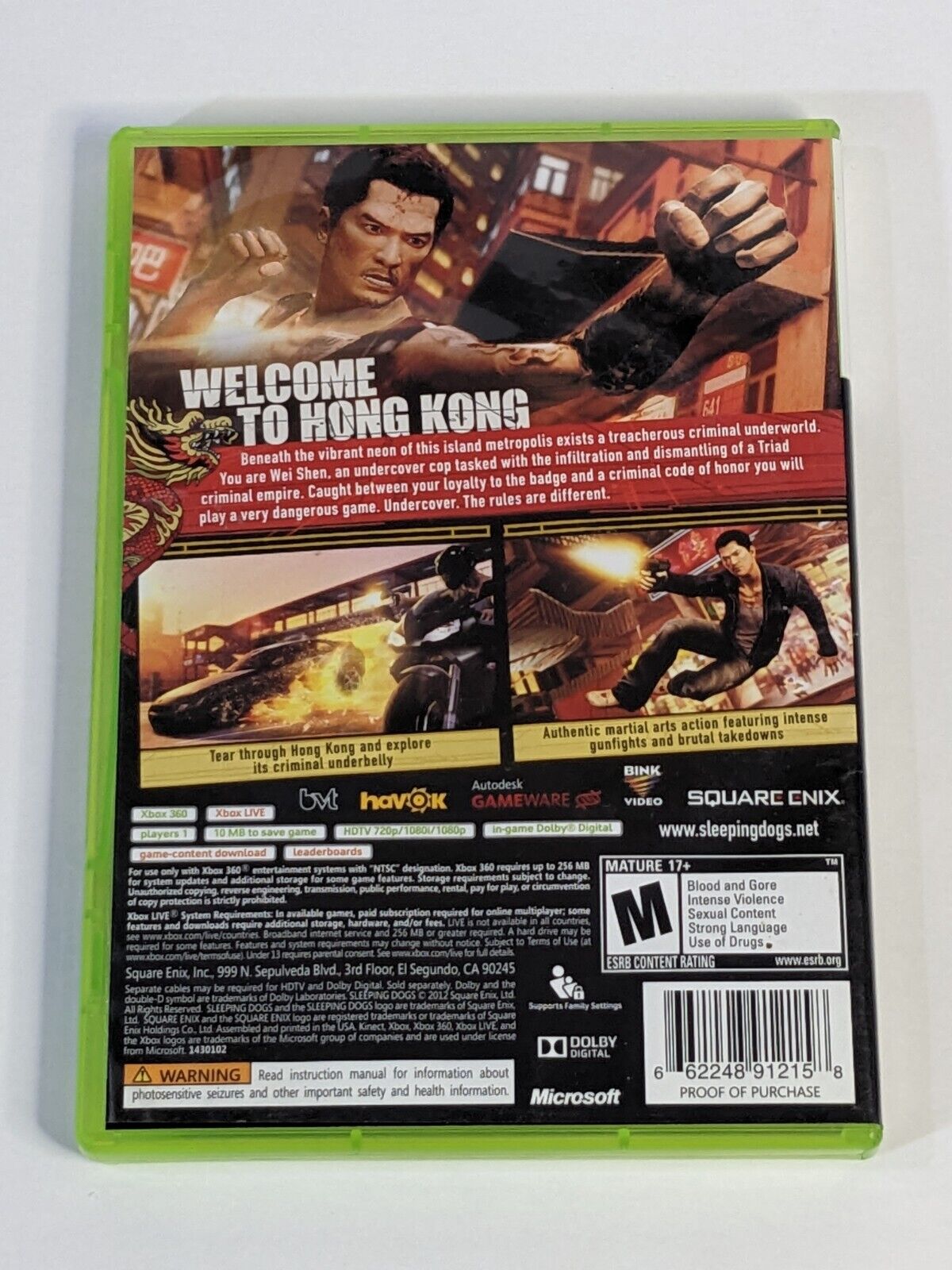 Xbox 360 Sleeping Dogs Video Game Disc Action Adventure by Square Enix