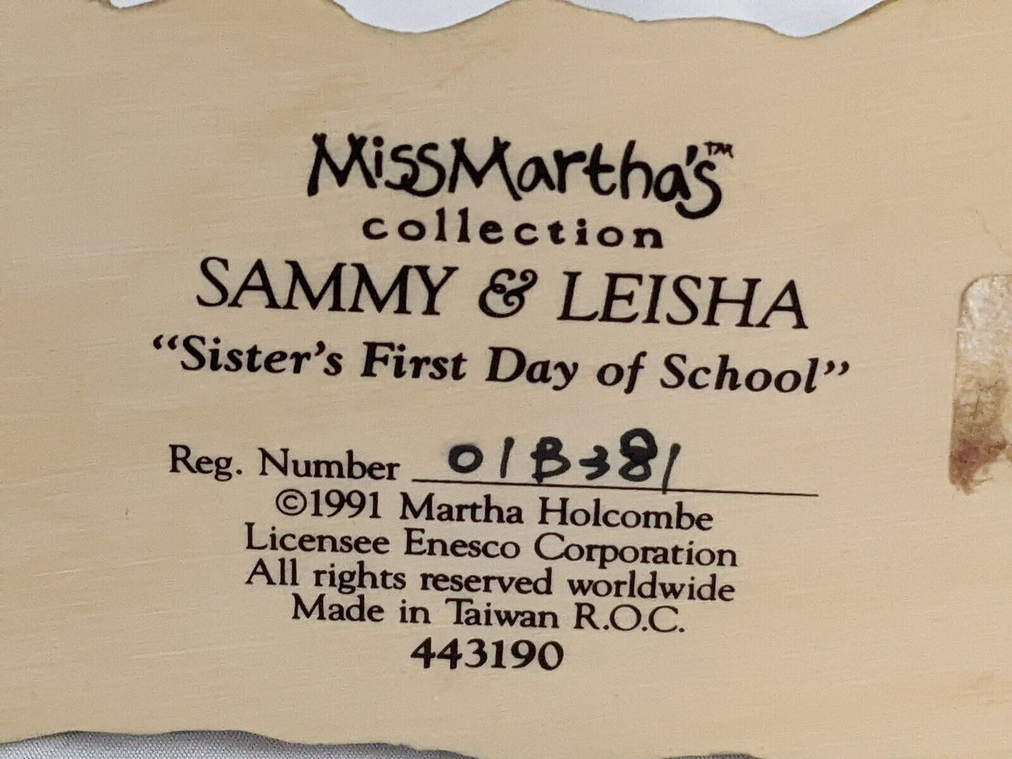 Miss Martha's Collection Sammy & Leisha "Sister's First Day of School" Figurine