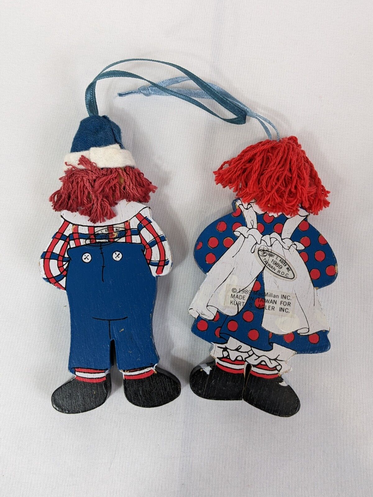 Raggedy Ann & Andy Vintage Painted Wood Christmas Ornaments by Kurt S. Adler