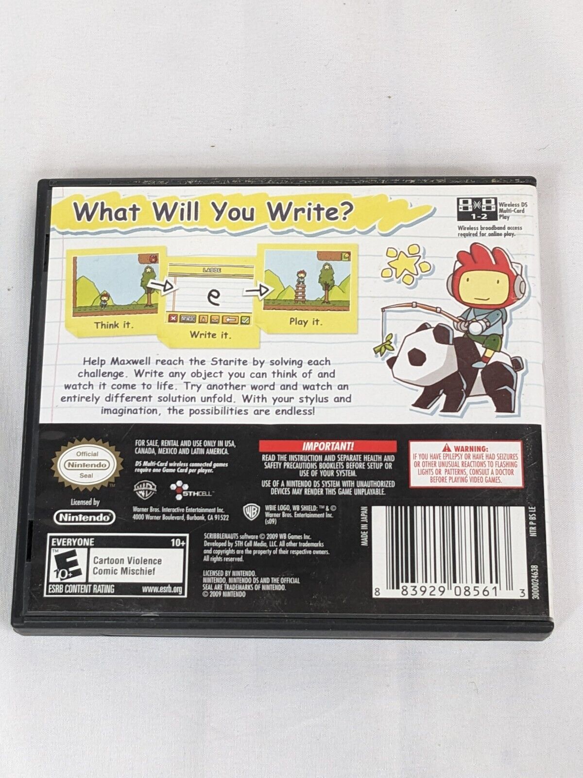 Nintendo DS NDS ScribbleNauts Write Anything Solve Everything Game Cartridge