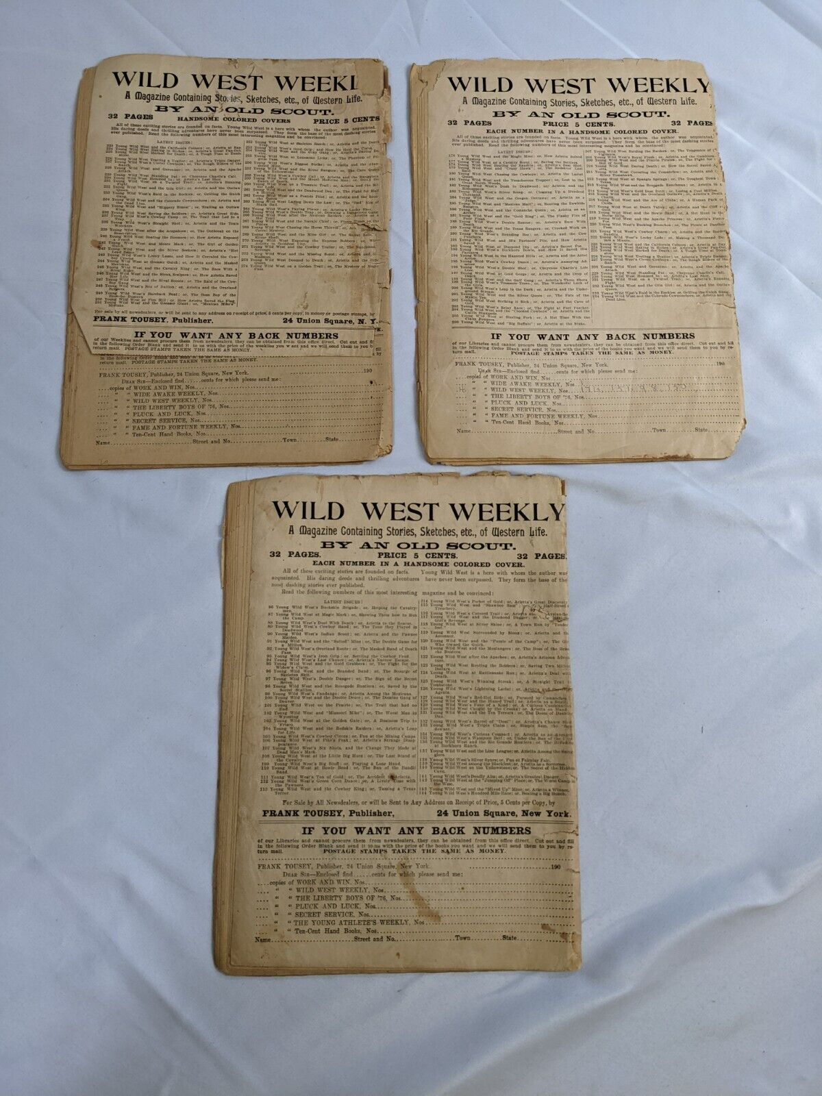 Wild West Weekly Magazine Vintage 1905 1907 1908 Western Life LOT OF 3