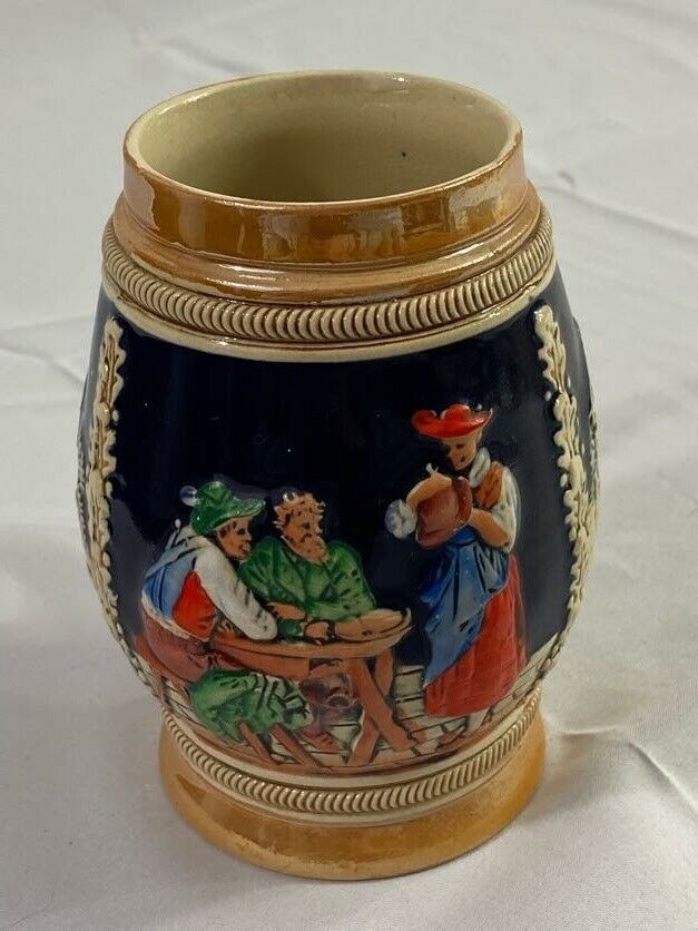 Lot of 2 German Style Ceramic Beer Stein Mug Novelty Vintage Collectible Small