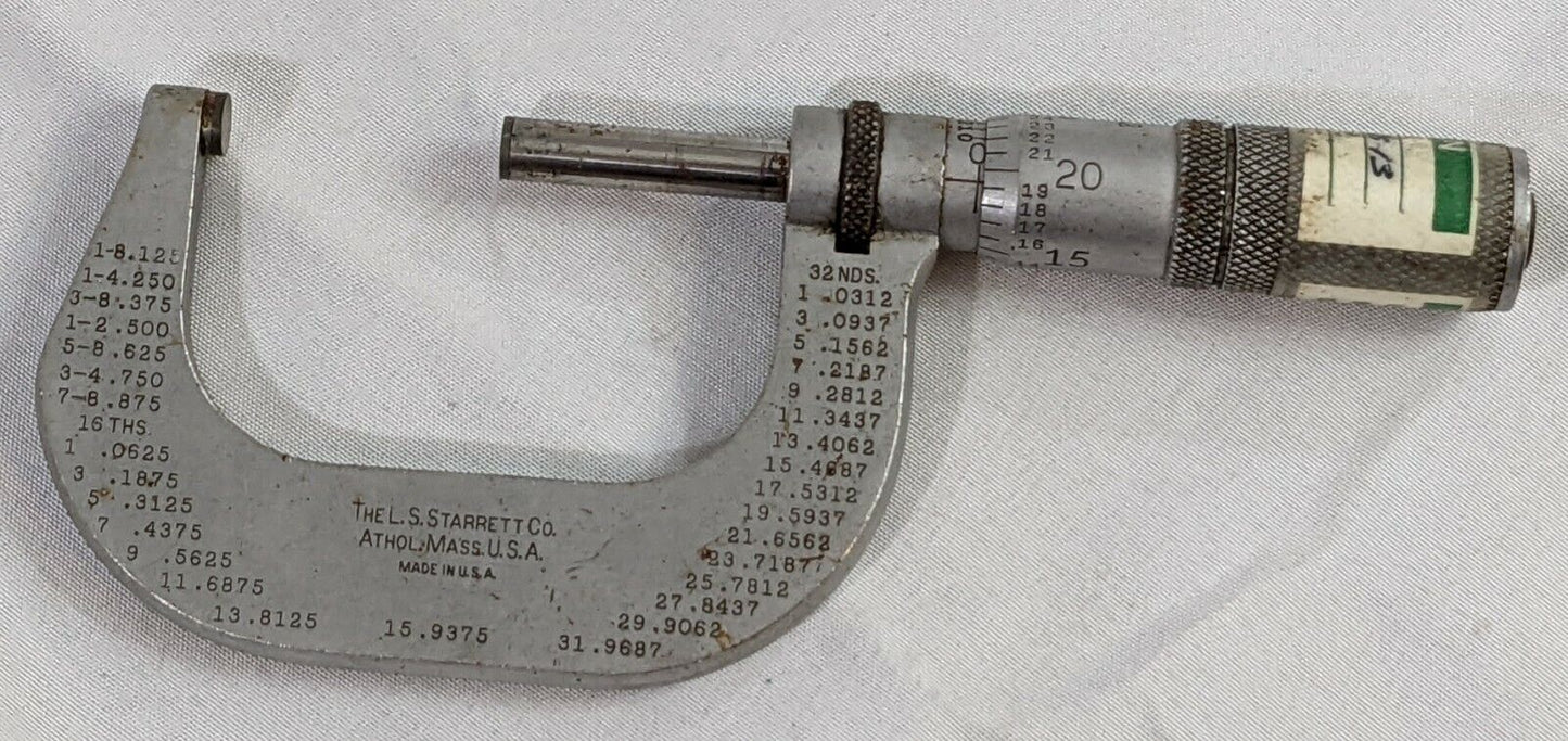 LS Starrett No. 2 Micrometer Caliper Vintage Machinist Tool 15.9375