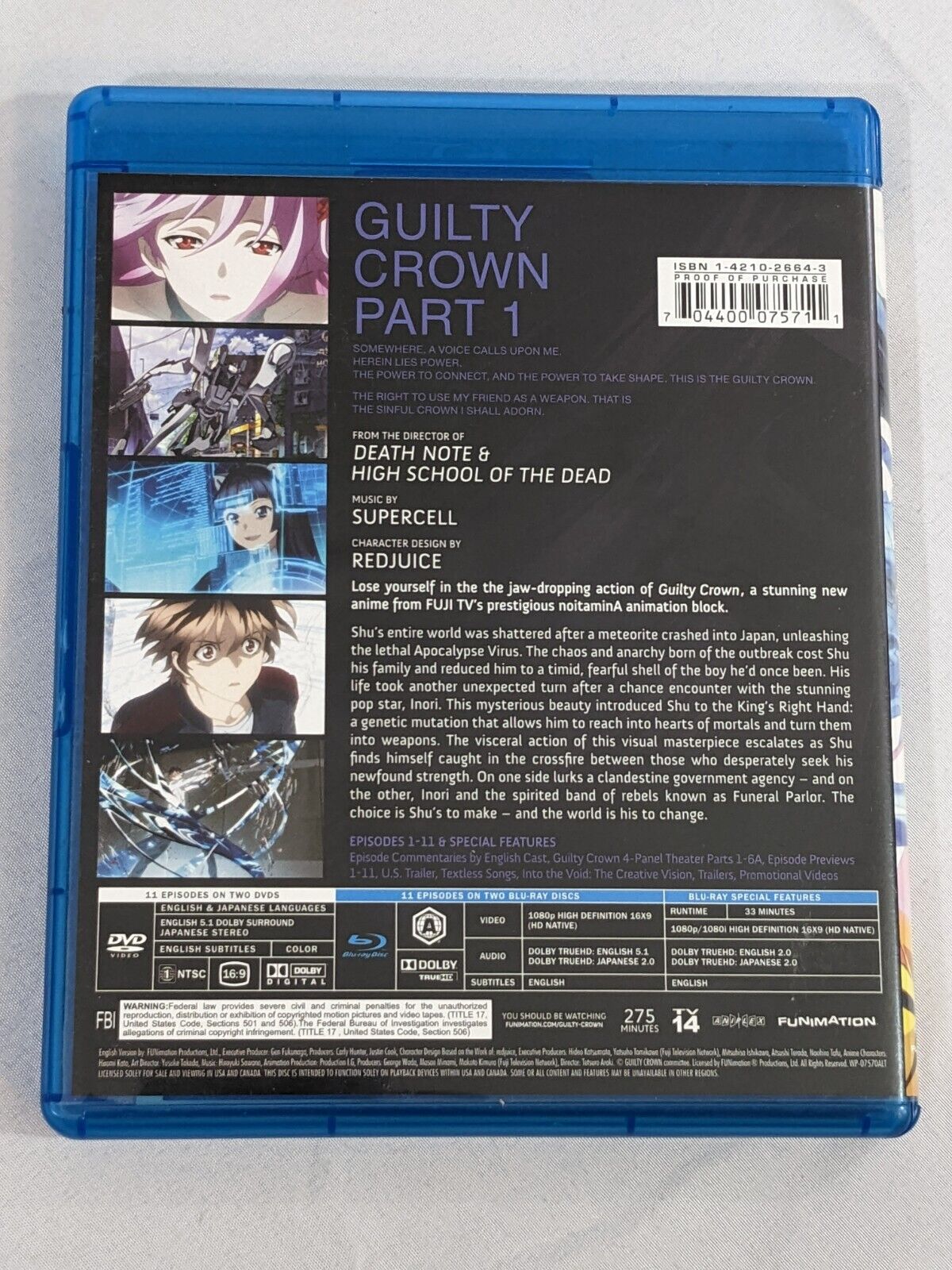 Guilty Crown Complete Series Part 1 Blu-Ray Episodes 1-11 Special Features Anime