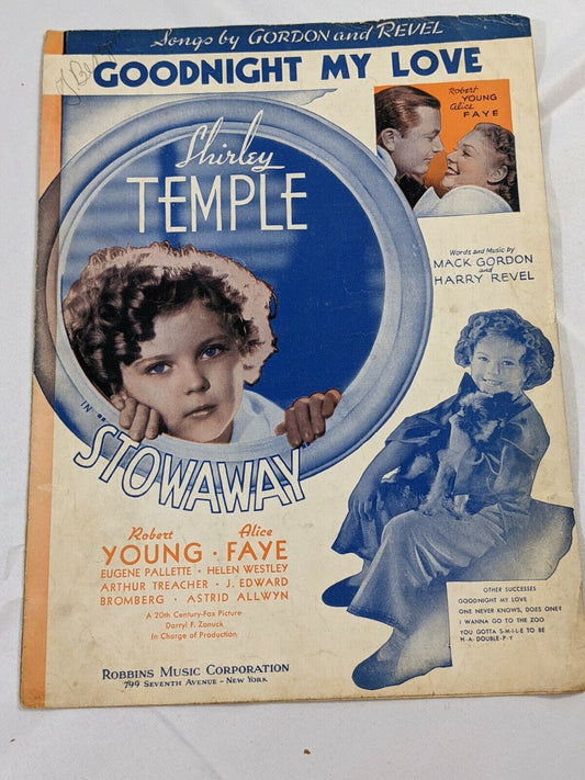 Goodnight My Love 1936 Music Sheet Shirley Temple in Movie  "Stowaway"