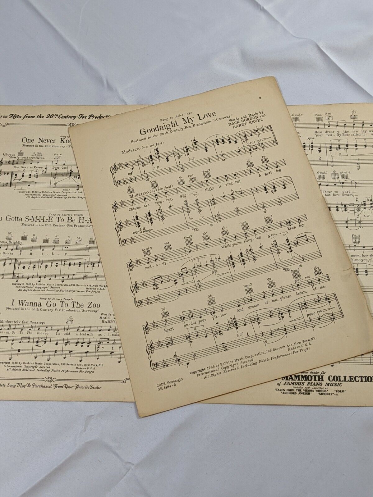 Goodnight My Love 1936 Music Sheet Shirley Temple in Movie  "Stowaway"