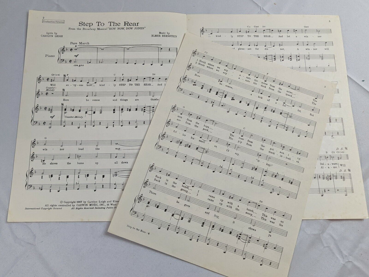 Vintage Step To The Rear Music Sheet from A New Musical Comedy How Now Dow Jones