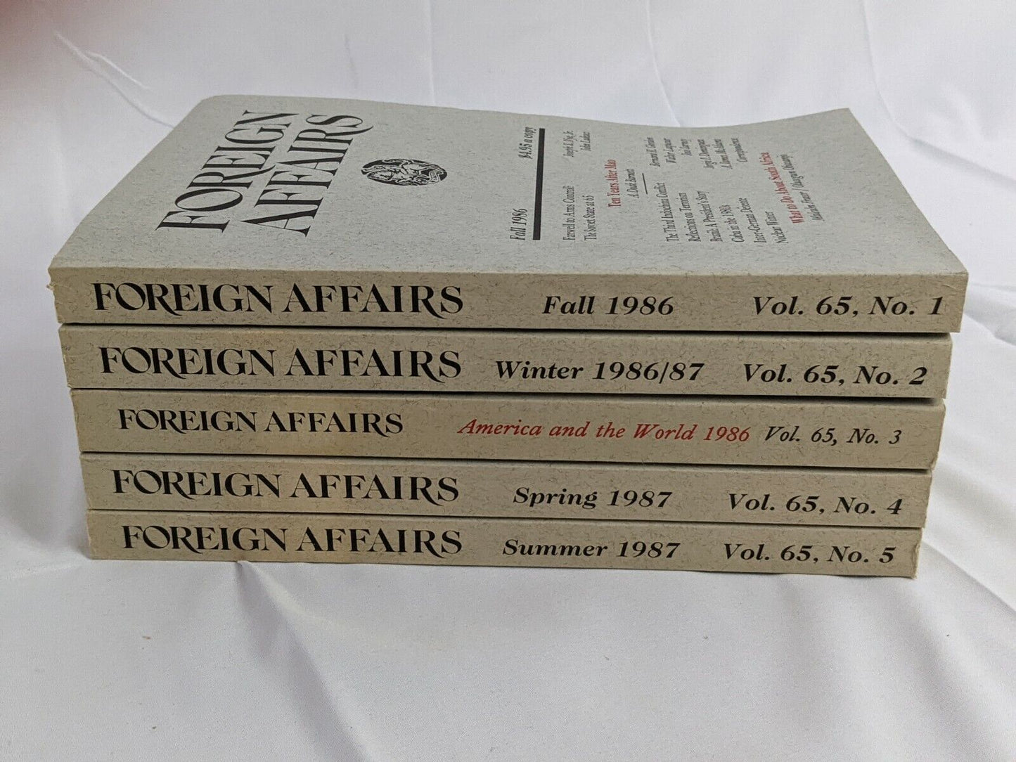 Lot of 5 Foreign Affairs Magazine Volume 65, No. 1 2 3 4 & 5 1986-1987