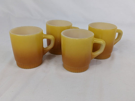 LOT OF 4 Anchor Hocking Fire King Oven-Proof Coffee Mugs Drinking Cups Orange