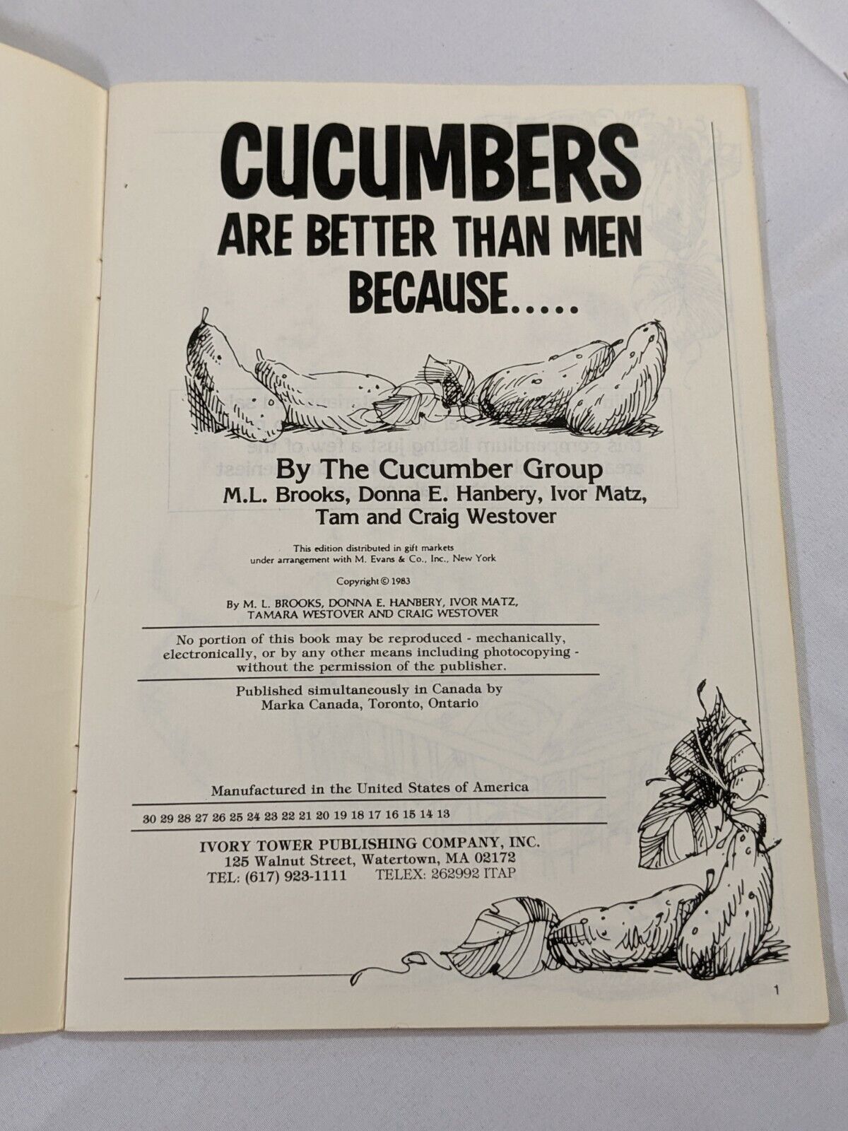 Cucumbers Are Better Than Men Because Vintage 1982 Adult Humor Book