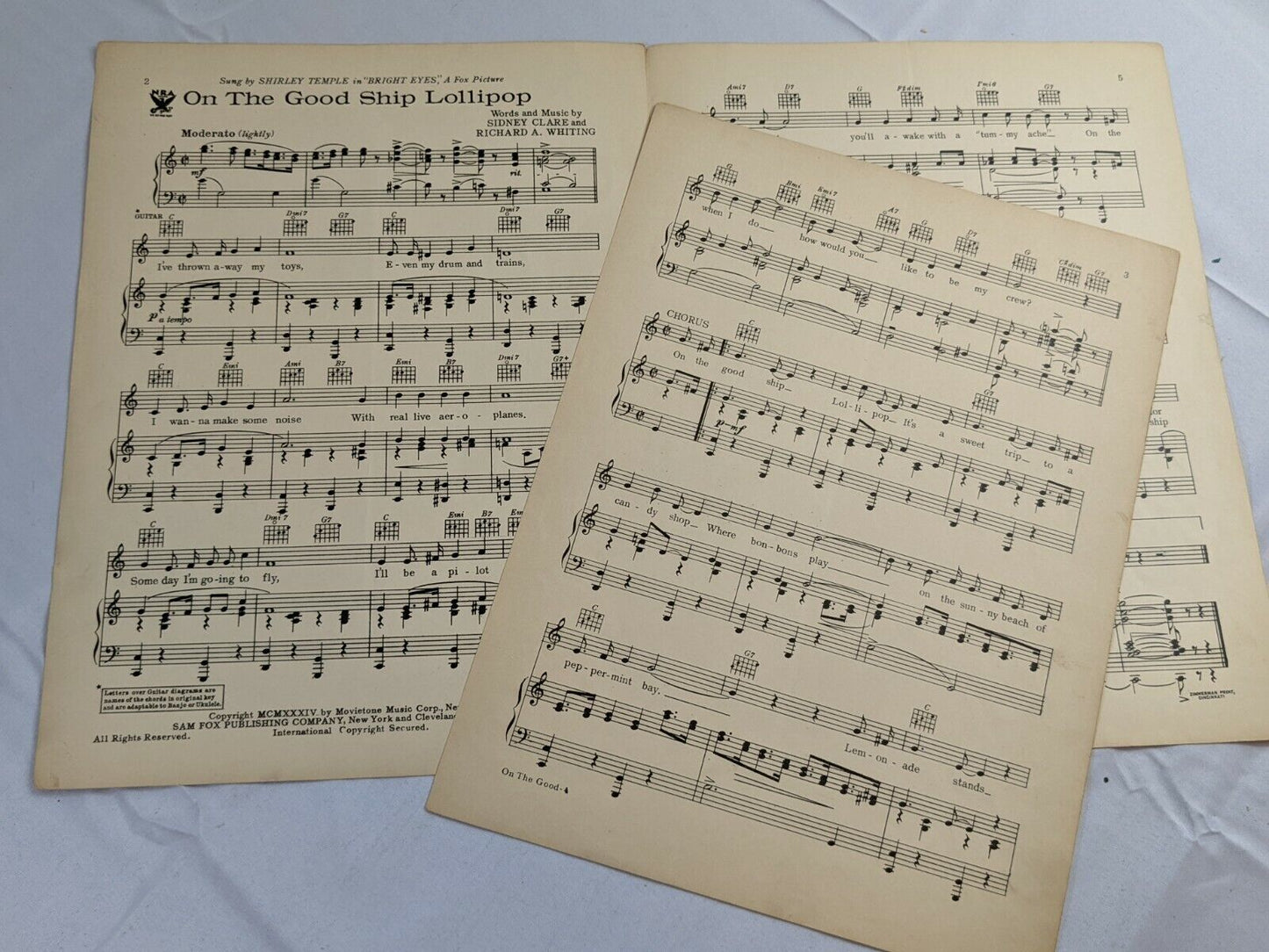 Vintage On The Good Ship Lollipop Music Sheet from Bright Eyes Movie