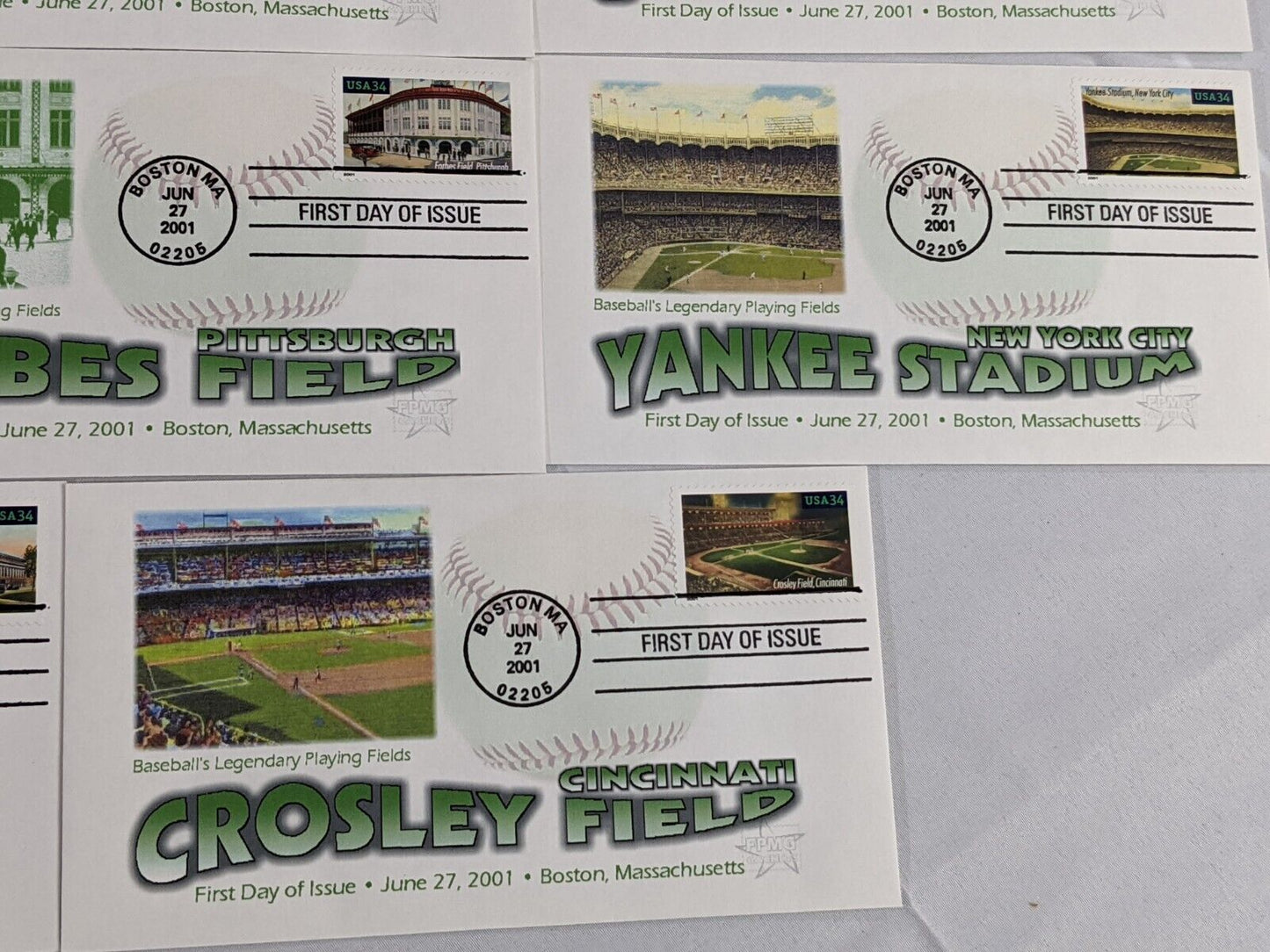 Lot of 11 Baseball's Legendary Playing Fields Collectible Postage Stamps Set