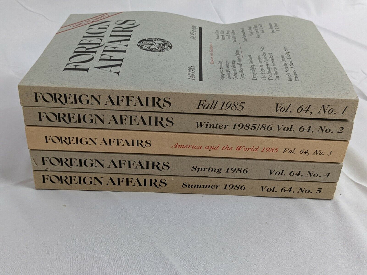 Lot of 5 Foreign Affairs Magazine Volume 64, No. 1 2 3 4 & 5 1985-1986