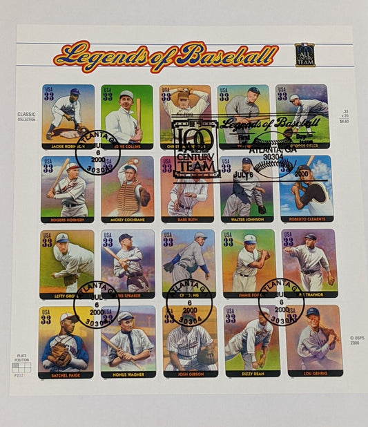 Legends of Baseball All Century Team Classic Collection Postage Stamps Set