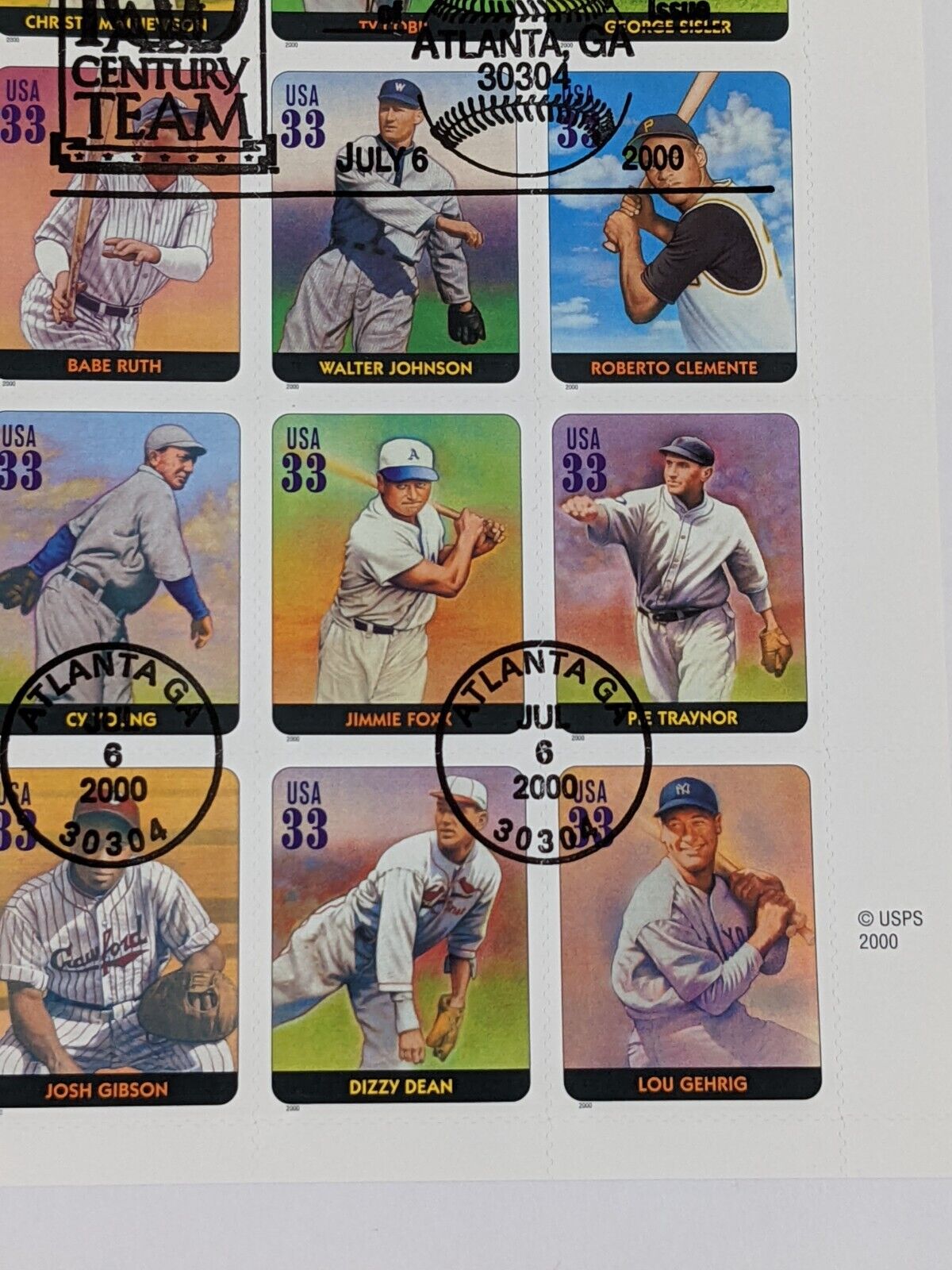 Legends of Baseball All Century Team Classic Collection Postage Stamps Set