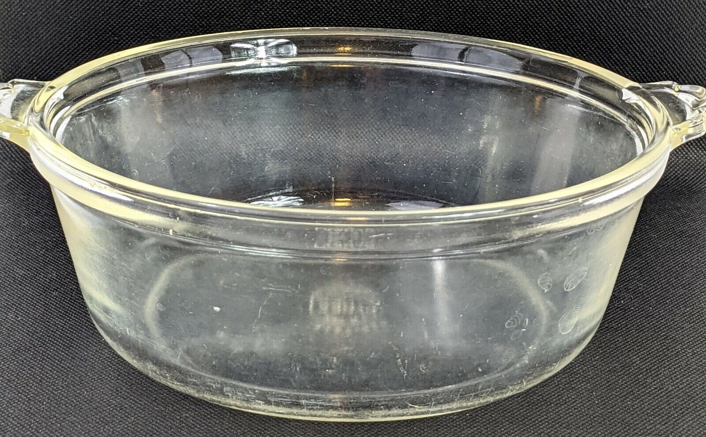 Vintage Pyrex Clear Glass Casserole Dish Round Scalloped Handle 023-623B