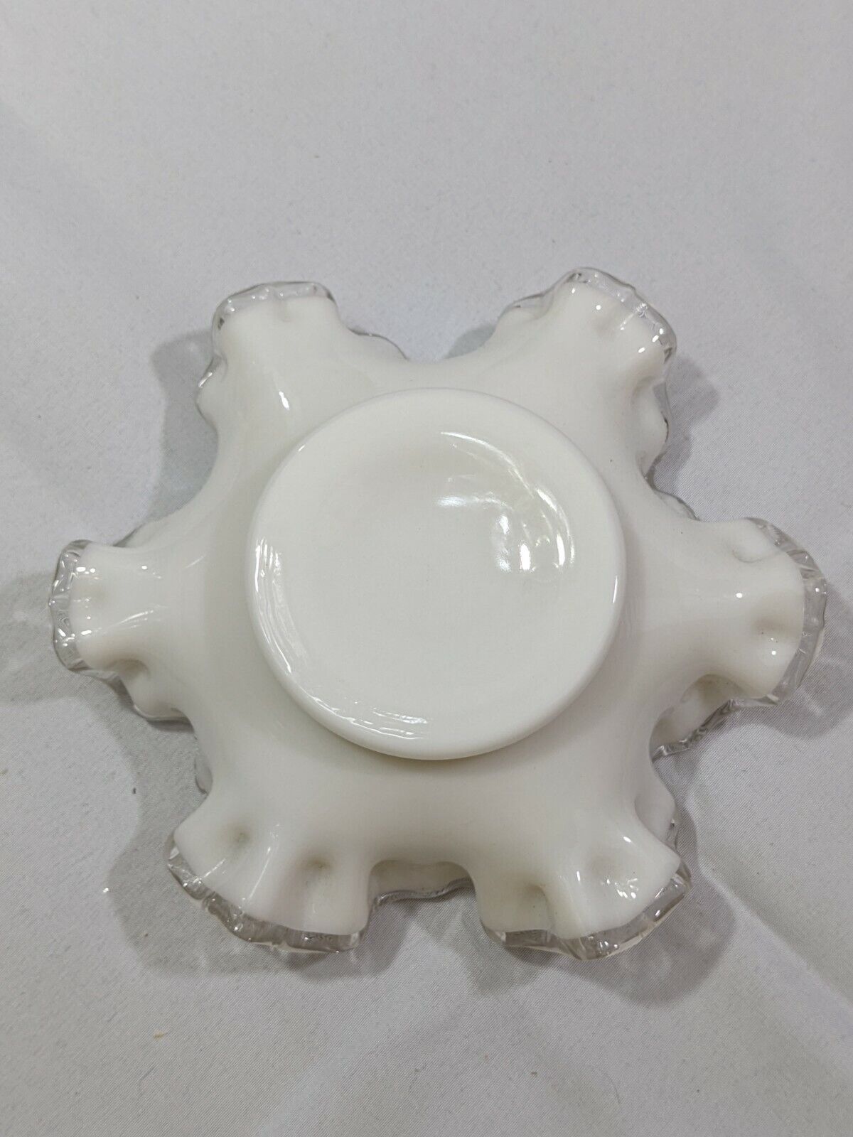 Authentic Fenton Hobnail Milk Glass Bowl Handmade Scalloped Edges Vintage