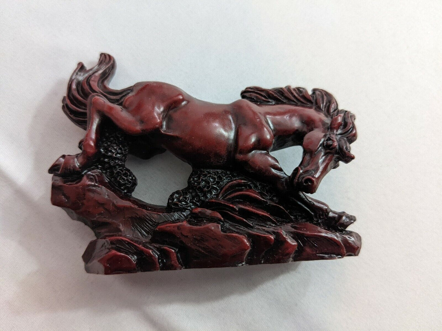 Vintage Red Resin Chinese Wood Horse Stallion Statues Set of 8