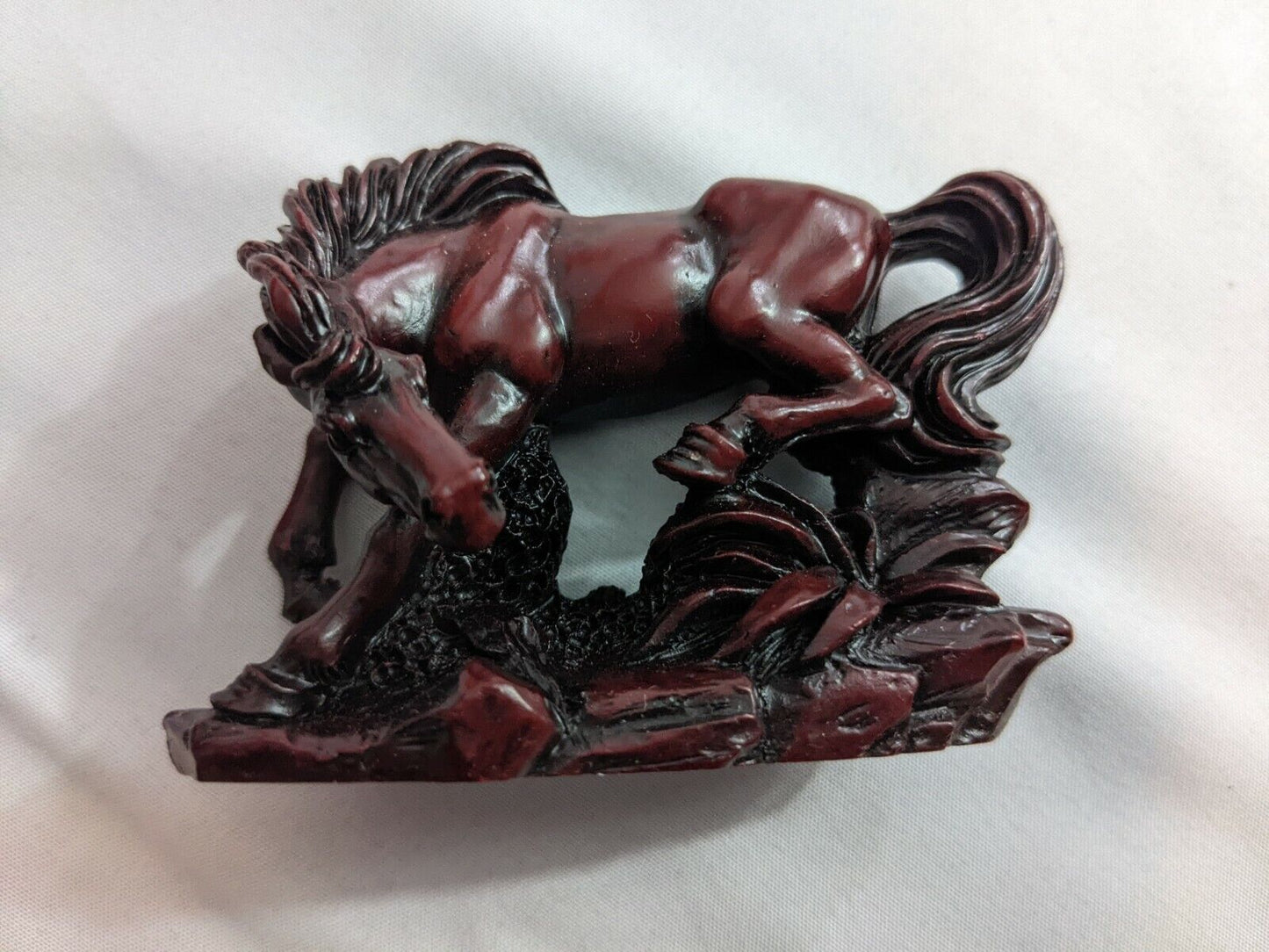 Vintage Red Resin Chinese Wood Horse Stallion Statues Set of 8